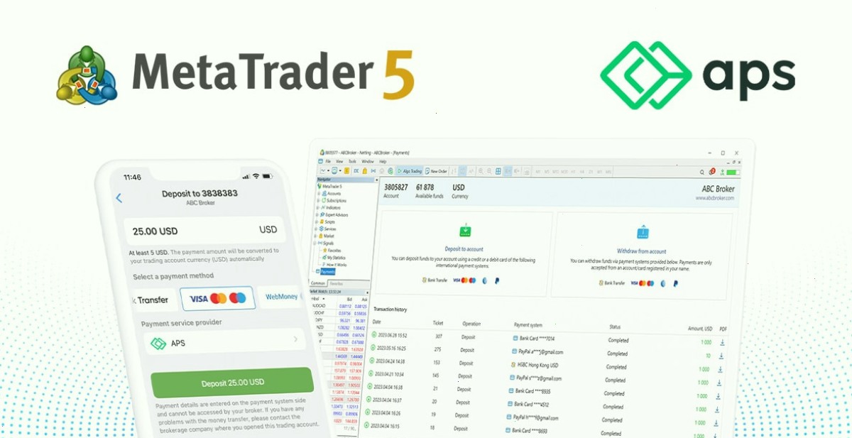 支付服务提供商APS加入MetaTrader 5的内置支付系统